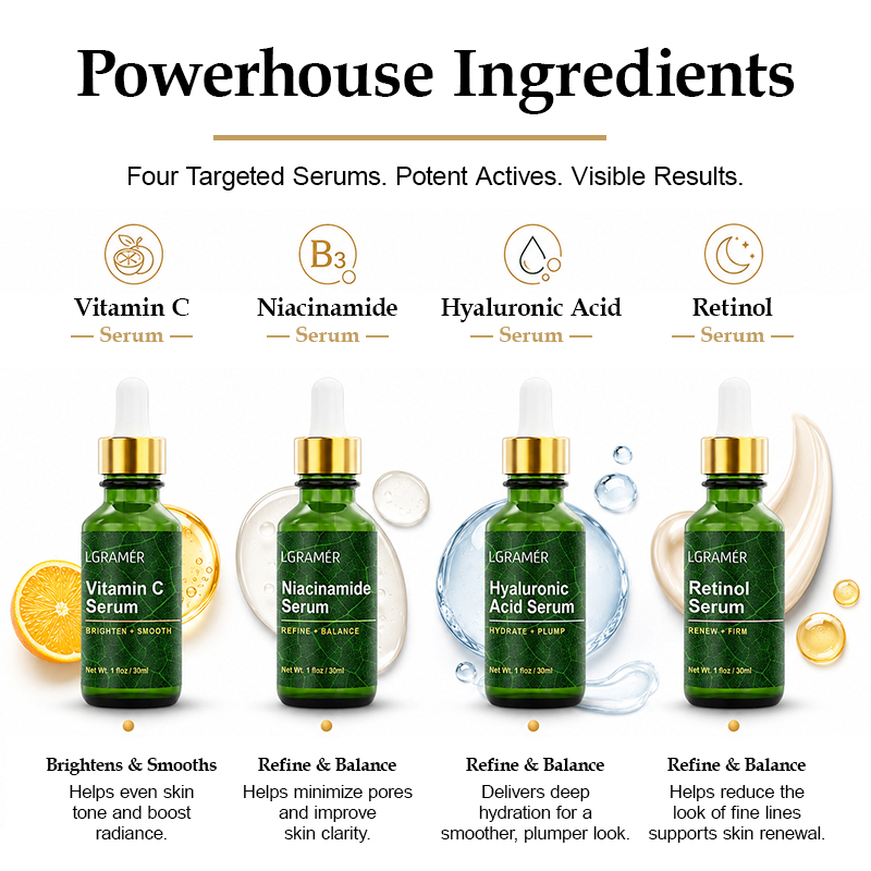 4PCS Facial Serum Set Niacinam - Niacinamide Pore Shrinking Essence recension och pris