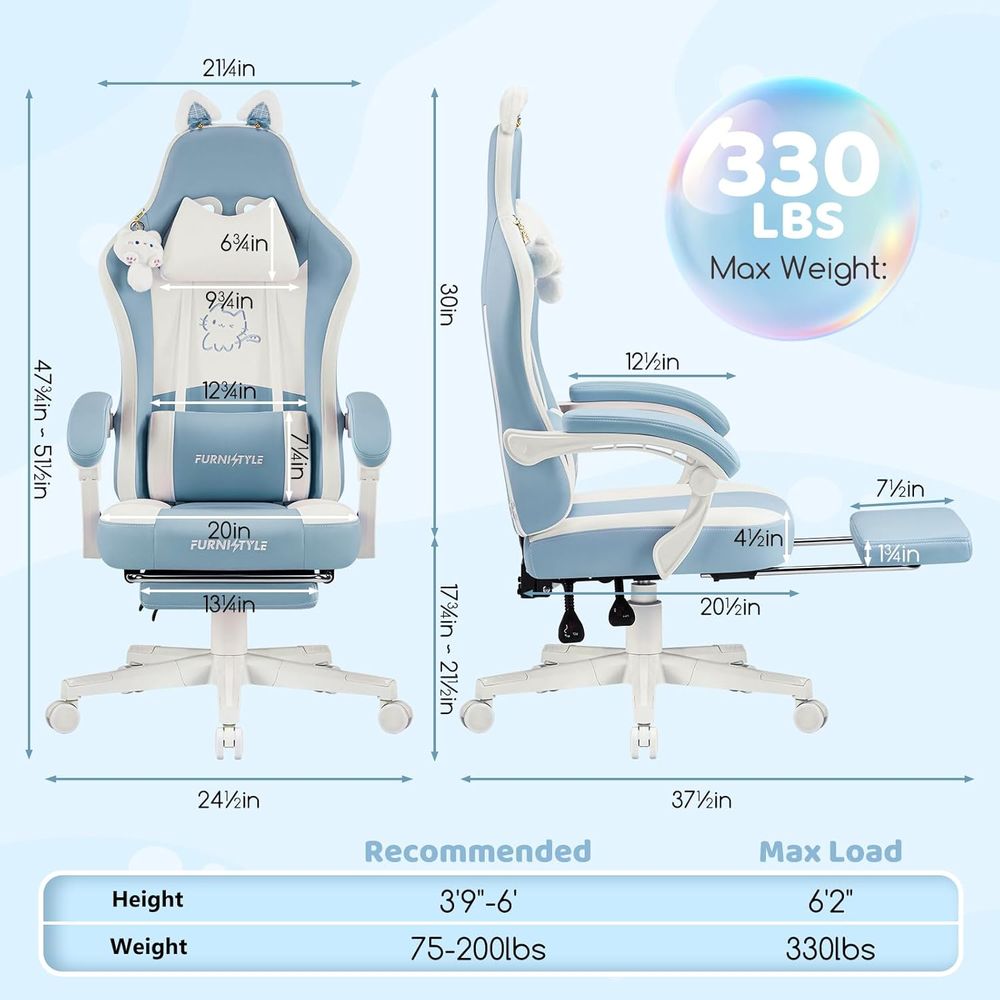 Ergonomic Blue/White Gaming Ch - Massage recension och pris