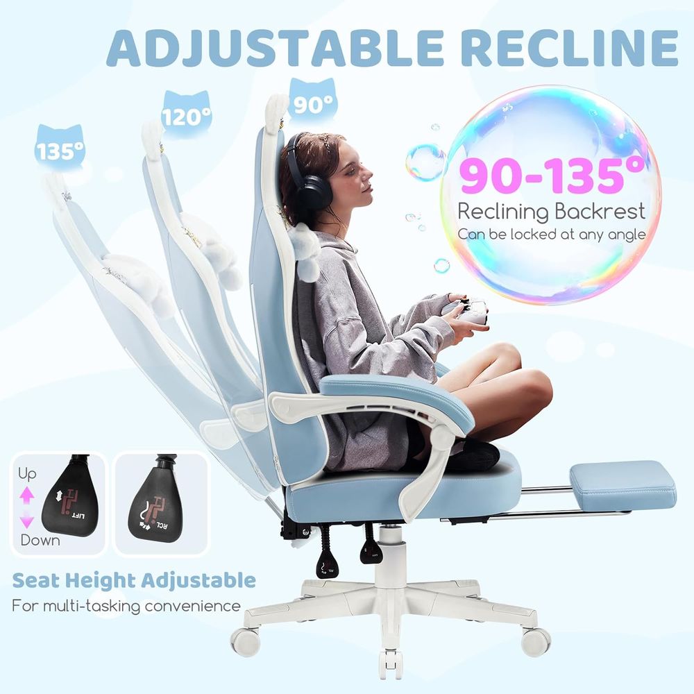 Ergonomic Blue/White Gaming Ch - Massage recension och pris