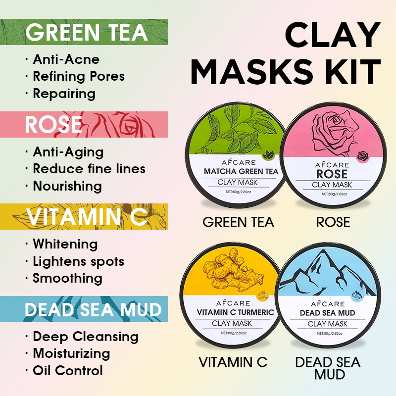 4Pcs Face Mask Set with Turmer - Green Tea Cleansing Clay Mask recension och pris