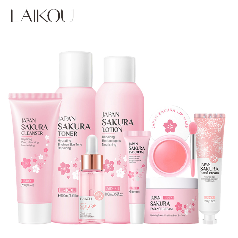 LAIKOU 8Pcs Sakura Facial Skin - Hyaluronic Acid Facial Serum recension och pris